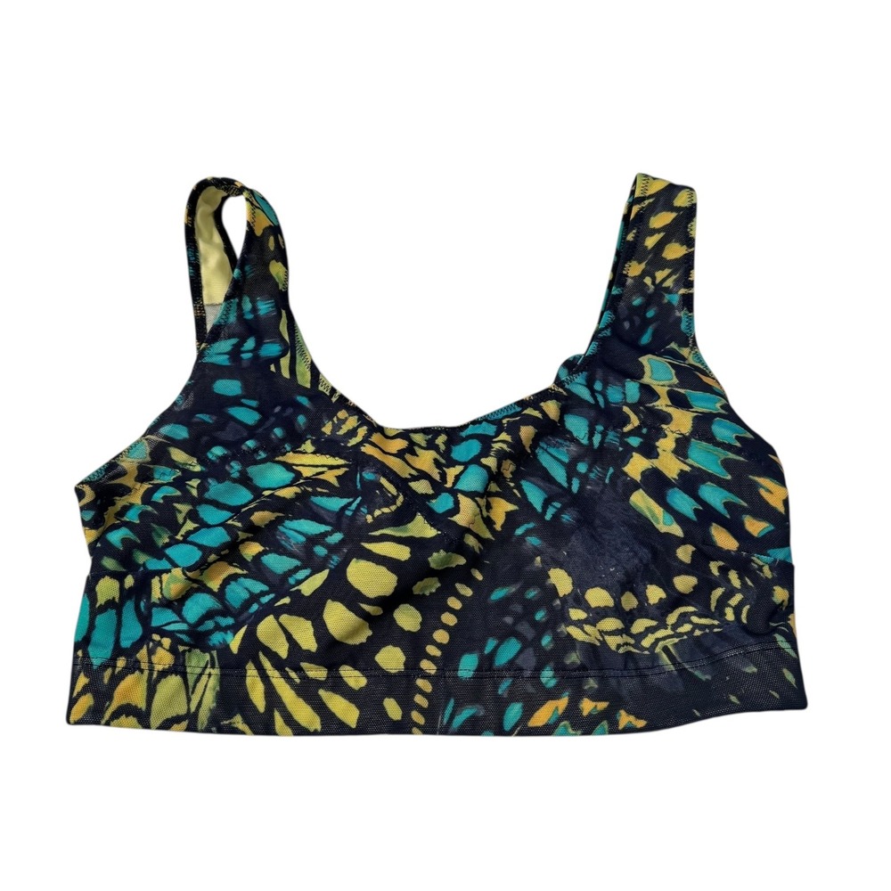 Yitty Mesh Sports Bra Medium Impact‎ Teal Yellow Print Activewear Size M 504